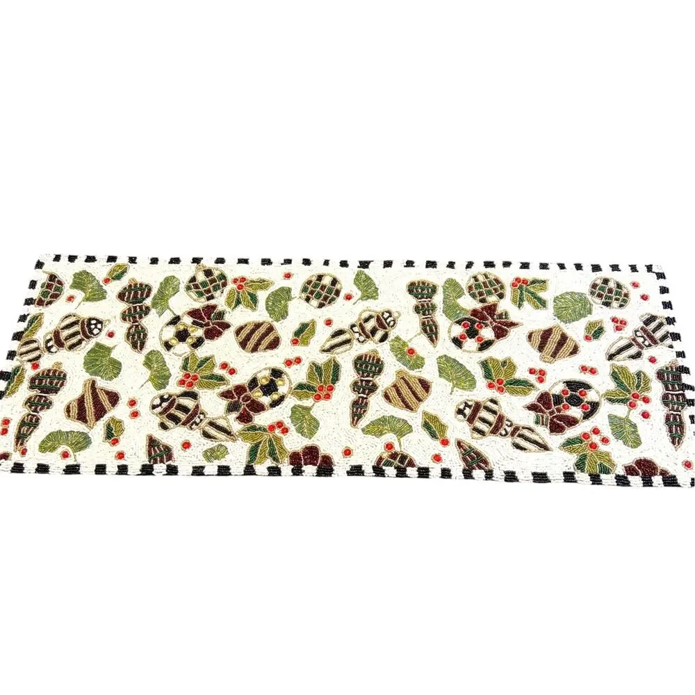 Brand New Mackenzie-Childs Deck the Halls White Beaded Table Runner